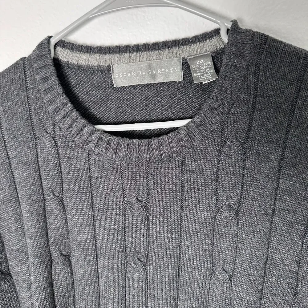 Oscar De La Renta Mens-XXL Sweater Gray Cable Knit Preppy Office Casual Workwear